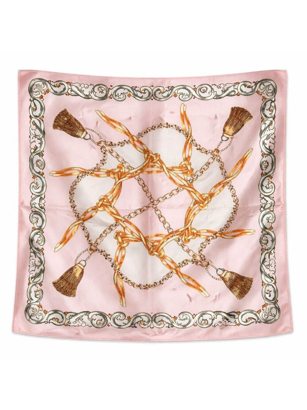 Pink Chain Print Satin Scarf 20x20 Women's Hair Tie Neck Wrist Wrap